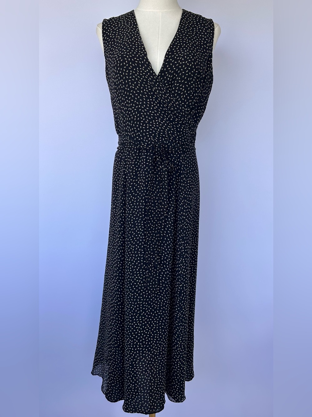 Talbots Women’s Pure Silk Faux Wrap Midi Dress Geometric Dot Print Size 6